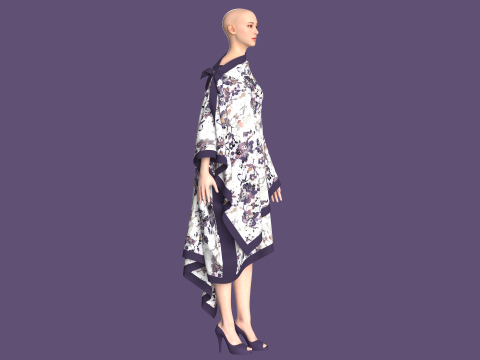 Girls Printed Midi Dress V2 Modelo 3D