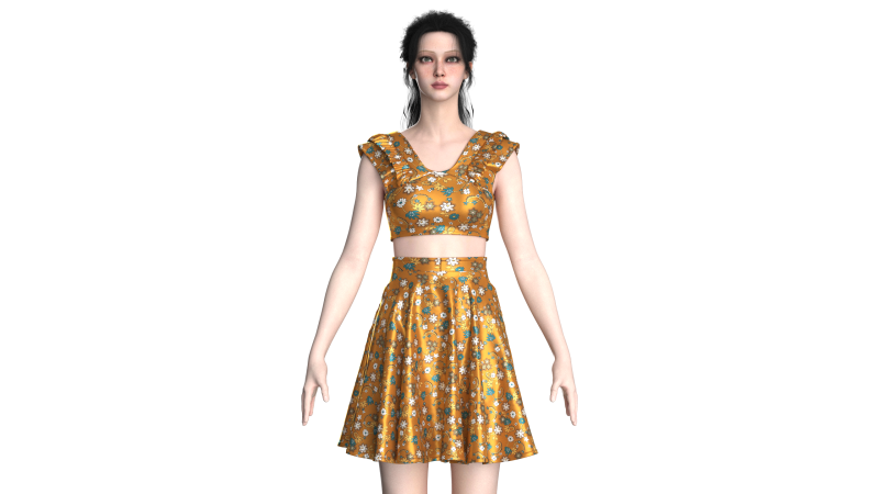 Girls Printed Top With Skirt - Outfit 3D Model .c4d .max .obj .3ds .fbx .stl .blend 