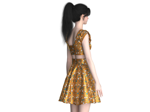 Girls Printed Top With Skirt - Outfit 3D Model