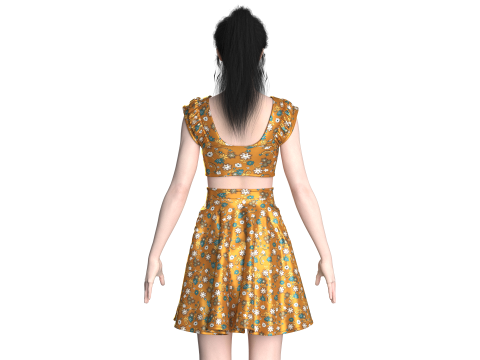 Girls Printed Top With Skirt - Outfit 3D Model