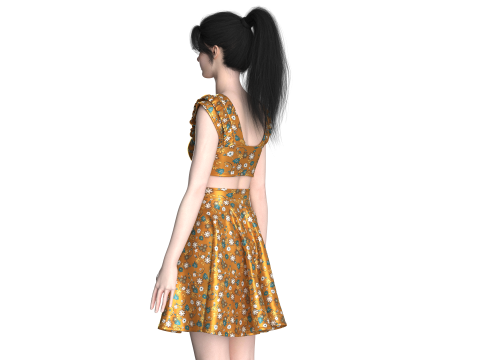 Girls Printed Top With Skirt - Outfit 3D Model