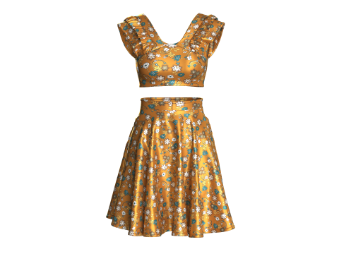 Girls Printed Top With Skirt - Outfit 3D Model