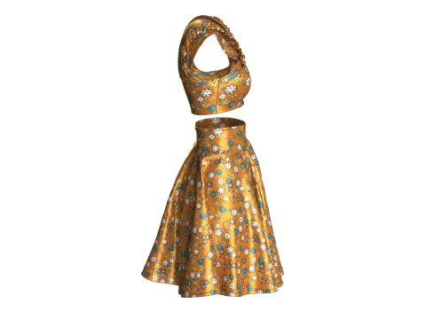 Girls Printed Top With Skirt - Outfit 3D Model