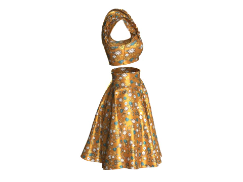 Girls Printed Top With Skirt - Outfit 3D Model