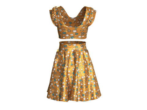 Girls Printed Top With Skirt - Outfit 3D Model