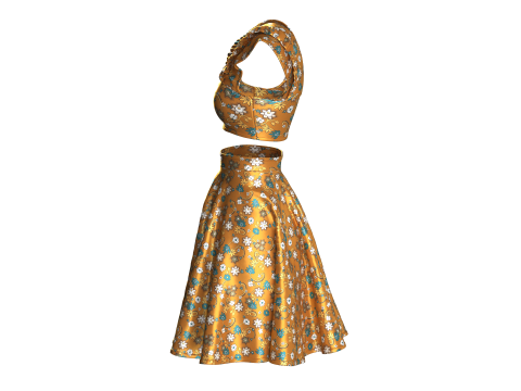 Girls Printed Top With Skirt - Outfit 3D Model