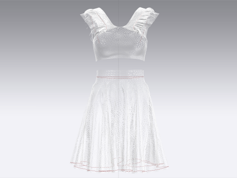 Girls Printed Top With Skirt - Outfit 3D Model