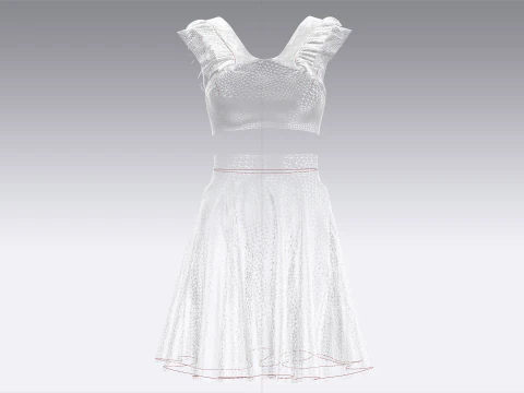 Girls Printed Top With Skirt - Outfit 3D Model