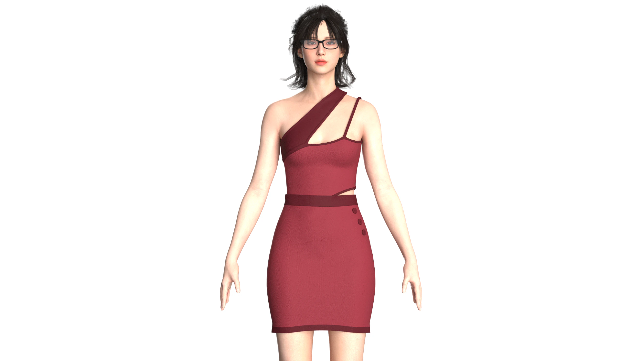 Girls Short Dress-Outfit V3 3D Model .c4d .max .obj .3ds .fbx .stl .blend 