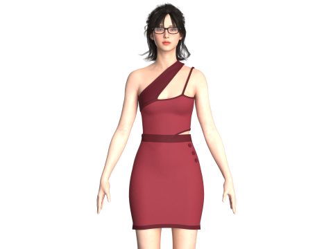 Girls Short Dress-Outfit V3 3D Model