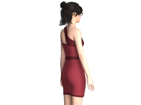 Girls Short Dress-Outfit V3 3D Model