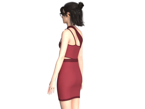 Girls Short Dress-Outfit V3 3D Model