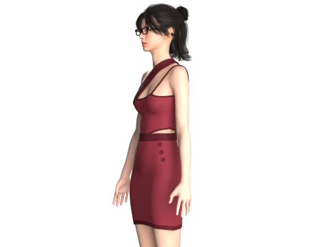 Girls Short Dress-Outfit V3 3D Model