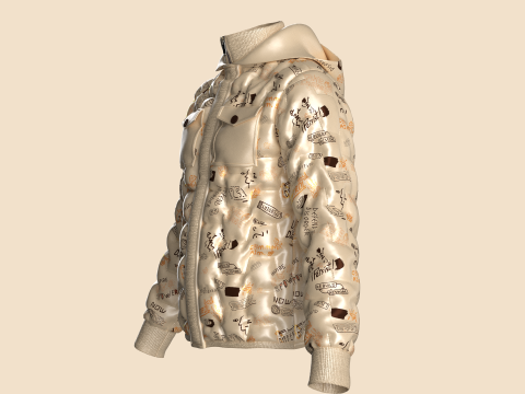 Men Padded Printed Jacket 3D 模型