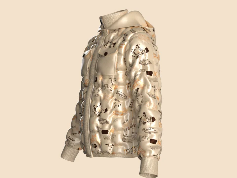 Men Padded Printed Jacket 3D Model