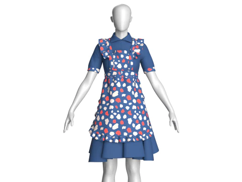 Girls Printed Midi Dress V3 3D Model