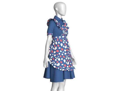 Girls Printed Midi Dress V3 3D Model