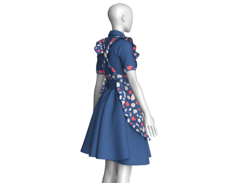 Girls Printed Midi Dress V3 3D Model