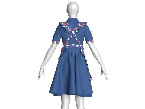 Girls Printed Midi Dress V3 3D Model