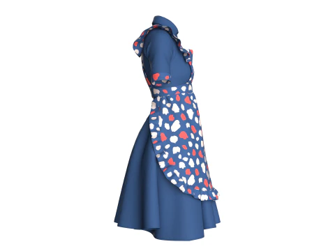 Girls Printed Midi Dress V3 3D Model