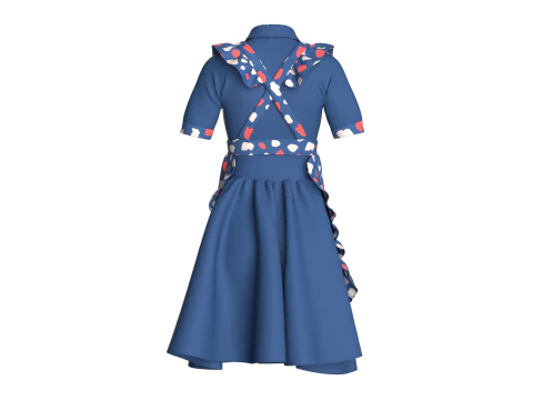 Girls Printed Midi Dress V3 3D Model