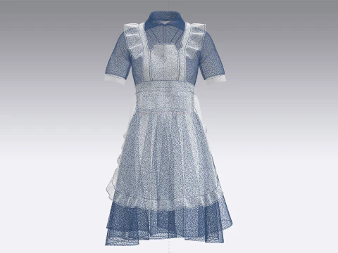 Girls Printed Midi Dress V3 3D Model