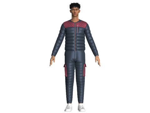 Men Fashion Padded Jacket With Pant-Outfit Modello 3D