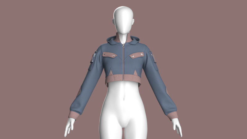 Girls Crop Hooded Jacket 3D Model .c4d .max .obj .3ds .fbx .stl .blend