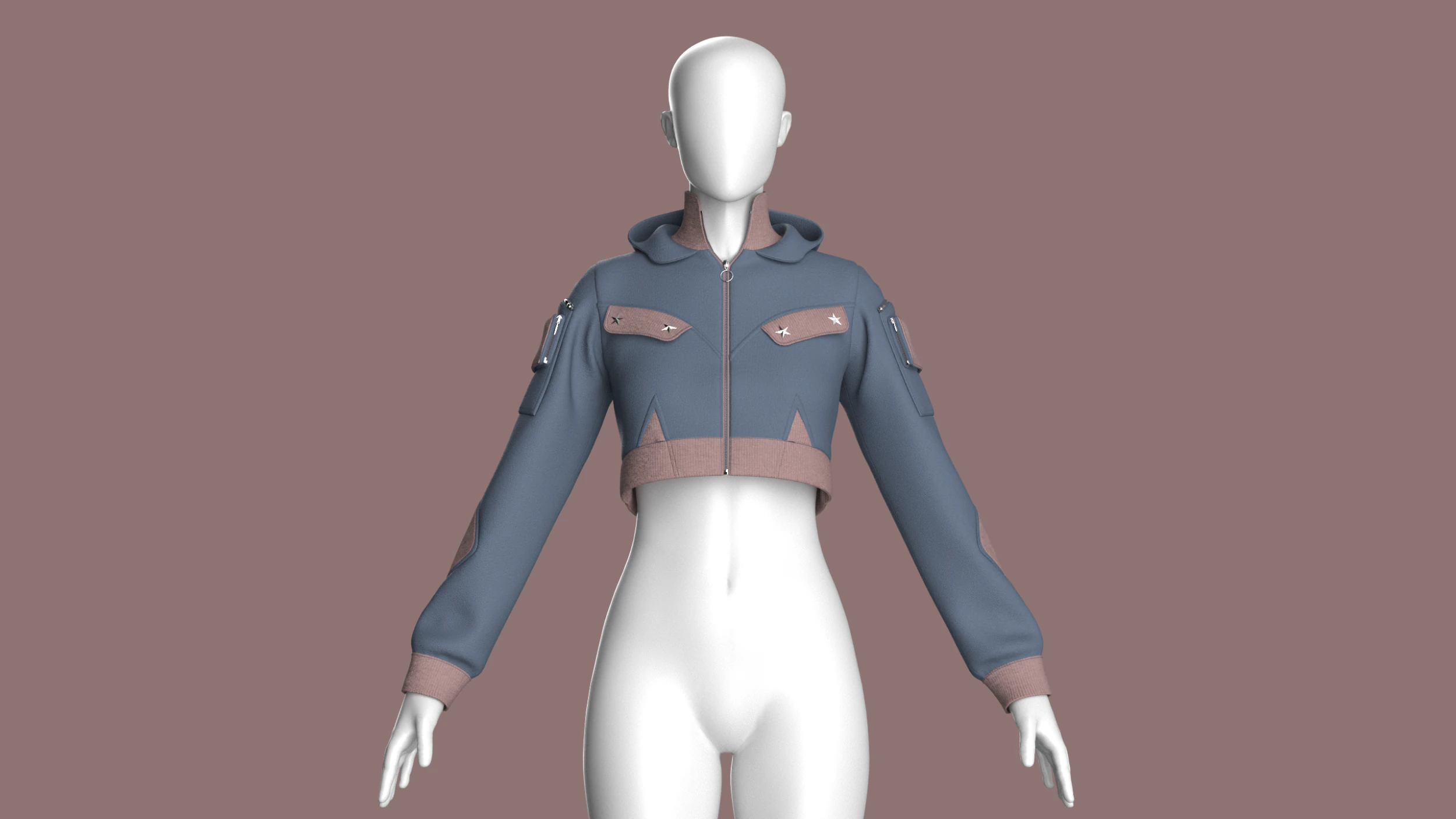 Girls Crop Hooded Jacket 3D Model .c4d .max .obj .3ds .fbx .stl .blend 