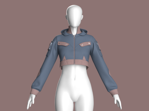 Girls Crop Hooded Jacket 3D Model