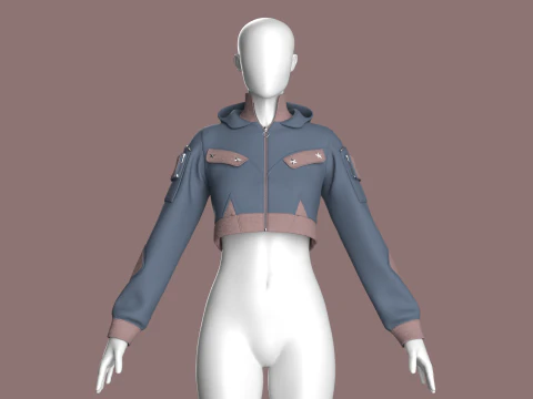 Kurze Kapuzenjacke f&uuml;r M&auml;dchen 3D Modell
