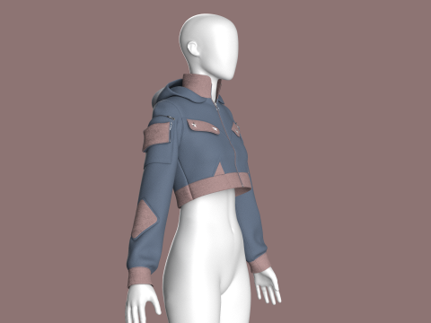 Girls Crop Hooded Jacket 3D Model