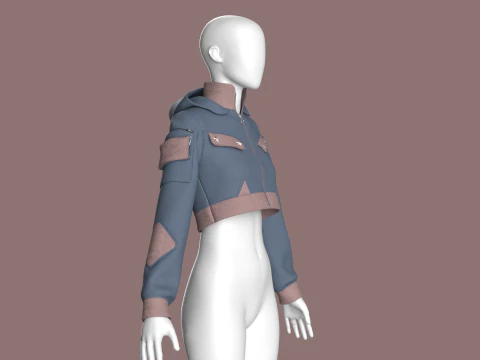 Girls Crop Hooded Jacket 3D Model