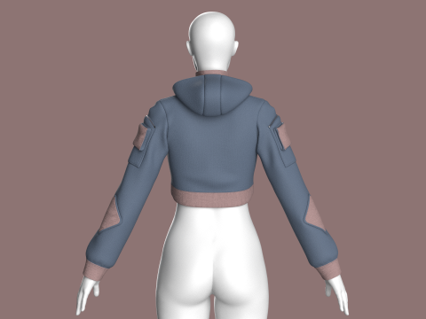 Girls Crop Hooded Jacket 3D Model