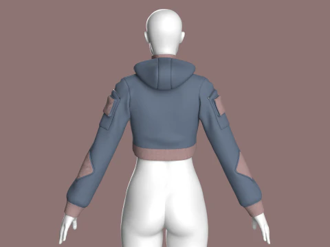 Girls Crop Hooded Jacket 3D Model