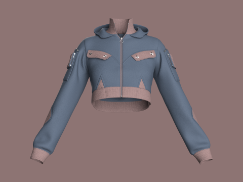 Girls Crop Hooded Jacket 3D Model