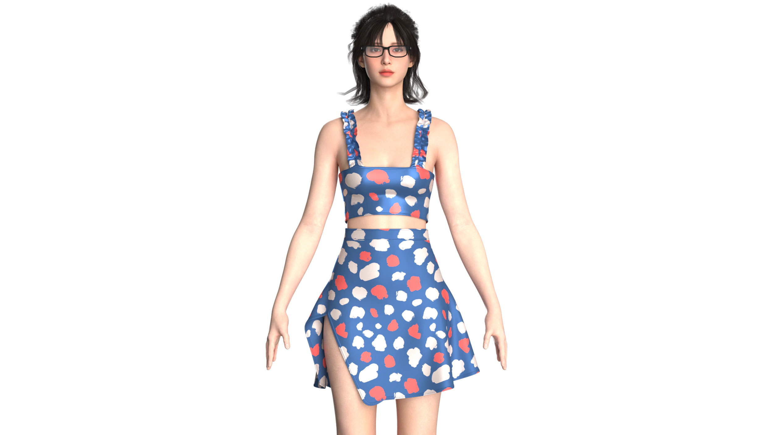 Girls Crop Top With Skirt V2 3D Model .c4d .max .obj .3ds .fbx .stl .blend 