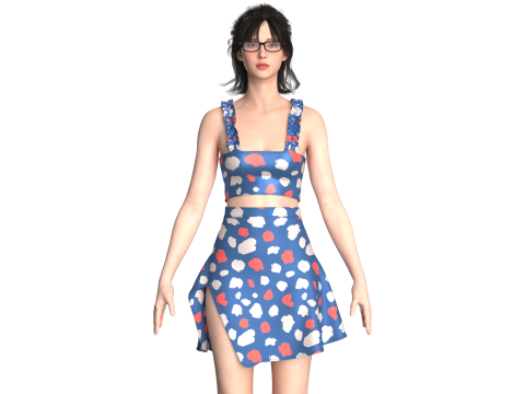 Girls Crop Top With Skirt V2 Model 3D