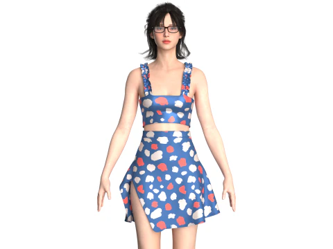 Top curto feminino com saia V2 Modelo 3D