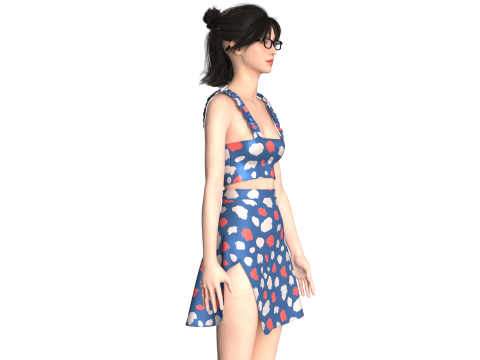 Girls Crop Top With Skirt V2 3D Model