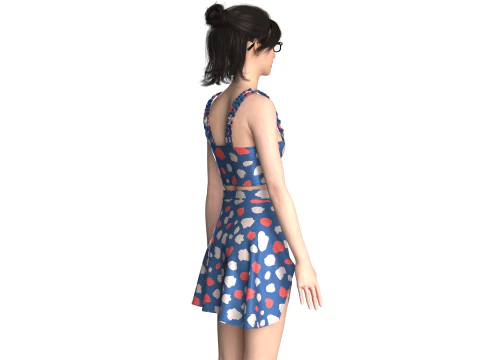 Girls Crop Top With Skirt V2 3D Model