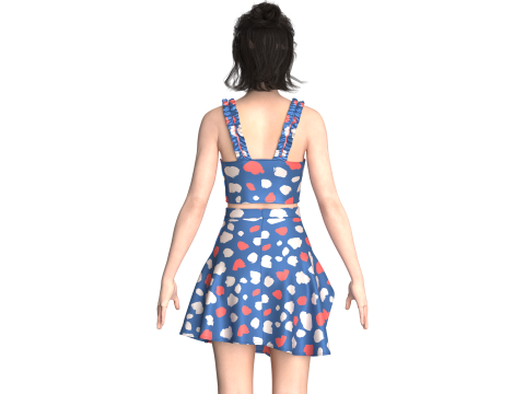 Girls Crop Top With Skirt V2 3D Model