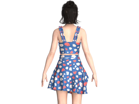 Girls Crop Top With Skirt V2 3D Model