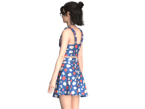 Girls Crop Top With Skirt V2 3D Model