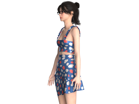 Girls Crop Top With Skirt V2 3D Model