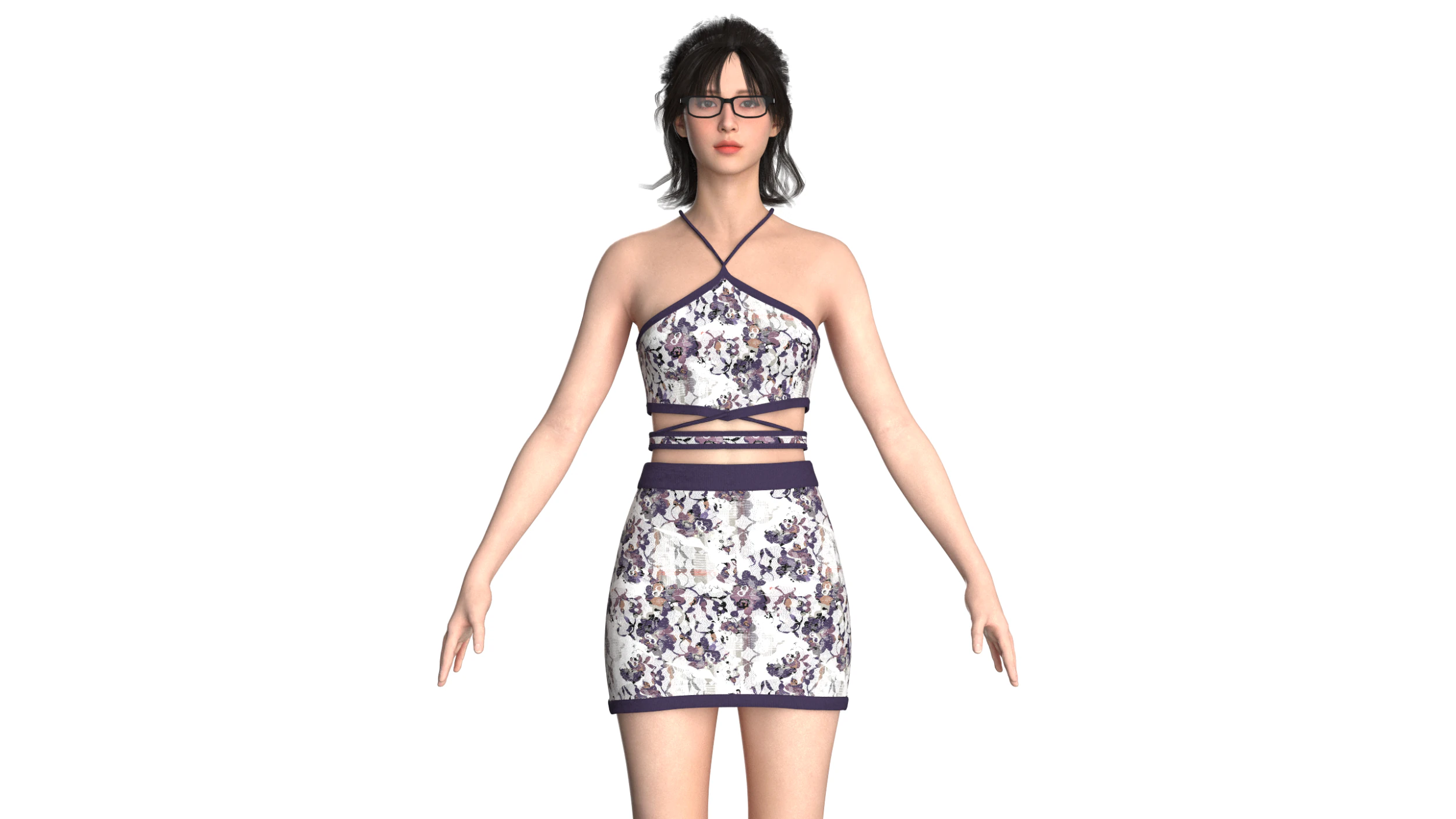 Girls Crop Top With Skirt V3 3D Model .c4d .max .obj .3ds .fbx .stl .blend 