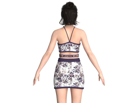Girls Crop Top With Skirt V3 3D Model