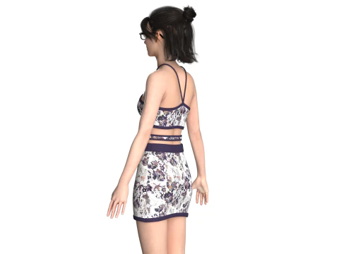Girls Crop Top With Skirt V3 3D Model