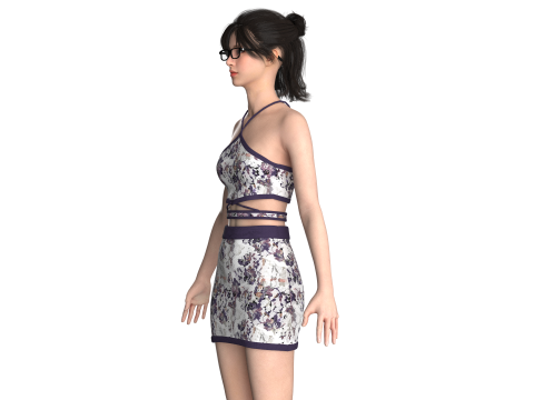 Girls Crop Top With Skirt V3 Model 3D