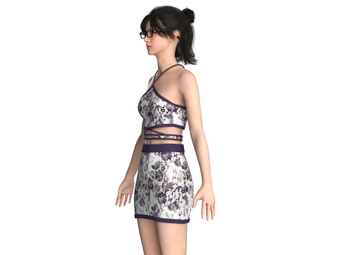 Girls Crop Top With Skirt V3 3D Model